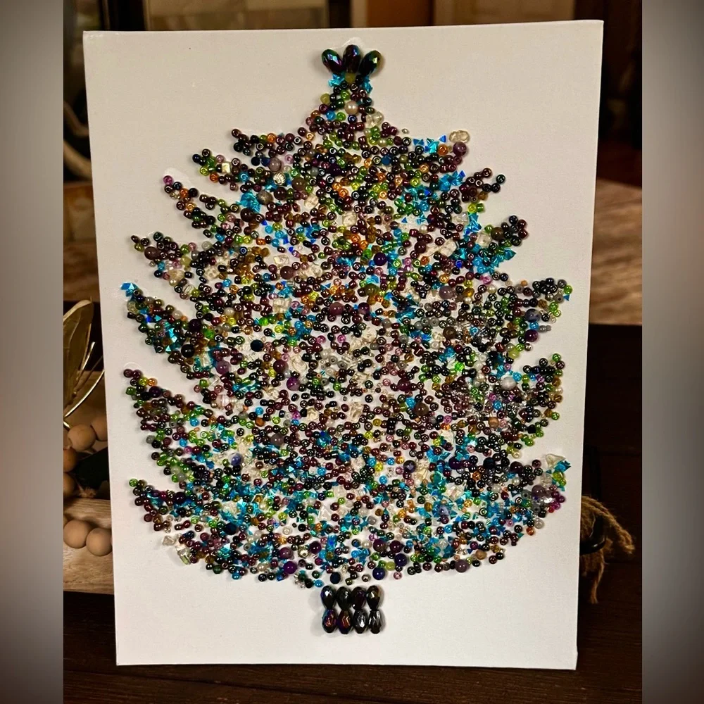 Hand crafted Multicolor Beaded Christmas Tree Wall Art